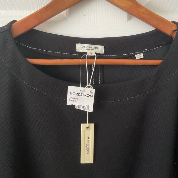 Max Studio Top Womens Size Large Black Stretch Twill Contrast Stitch 3/4 Sleeve - Picture 2 of 4